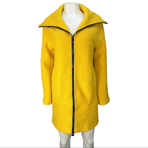 Desigual LAND Overcoat in Solar Power Yellow with Rainbow Zipper Sz 36/ US XS/S - Picture 3 of 11